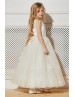 Ivory Lace Tulle Keyhole Back Ankle Length Flower Girl Dress